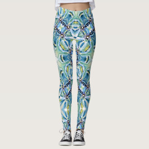 Chinoiserie Victorian Artdeco Aqua Blue Leggings