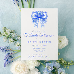 Chinoiserie Victorian Bow Blue Bridal Shower Invitation