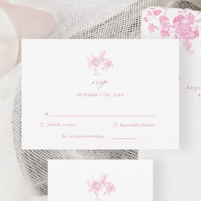 Chinoiserie Victorian Toile Pink Wedding RSVP Card (Creator Uploaded)