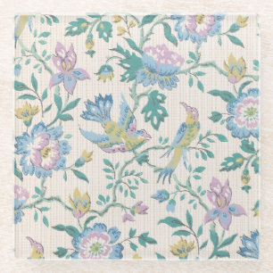 Chinoiserie Vintage Bird Floral Pastel Pattern Glass Coaster