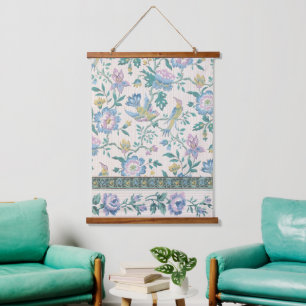 Chinoiserie Vintage Bird Floral Pastel Pattern Hanging Tapestry