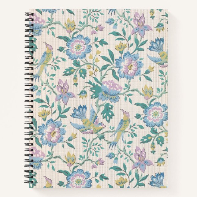 Chinoiserie Vintage Bird Floral Pastel Pattern Notebook (Front)