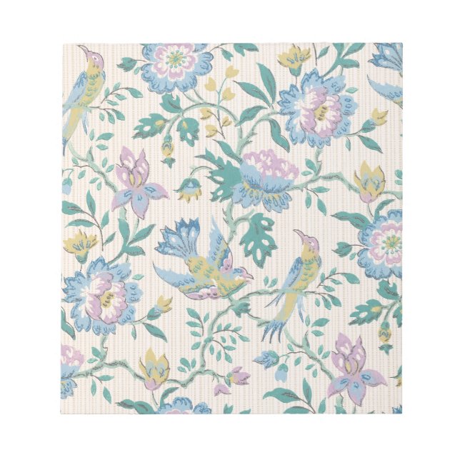 Chinoiserie Vintage Bird Floral Pastel Pattern Notepad (Front)