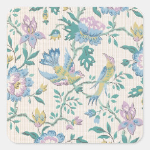 Chinoiserie Vintage Bird Floral Pastel Pattern Square Sticker
