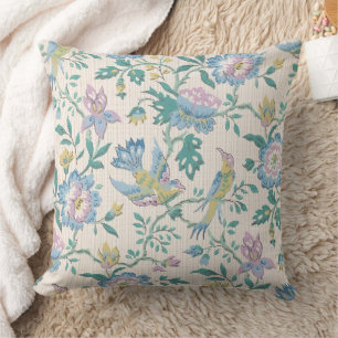 Chinoiserie Vintage Bird Floral Pastel Pattern Throw Pillow