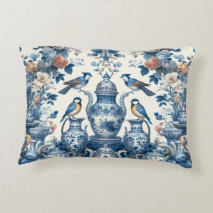 Chinoiserie Vintage Birds & Vases Lumbar Pillow