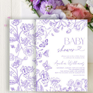 Chinoiserie Vintage Floral Lavender Baby Shower Invitation