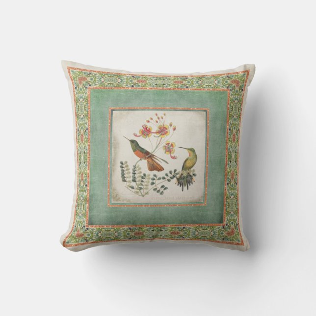 Chinoiserie Vintage Hummingbirds n Flowers Striped Throw Pillow (Front)