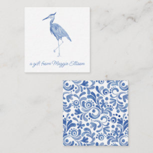 Chinoiserie Watercolor Blue Heron Gift Enclosure Card