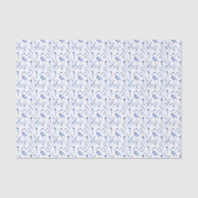 Chinoiserie Watercolor Blue Heron Tissue Paper (Front)