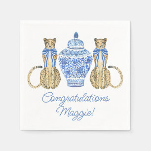 Chinoiserie Watercolor Bow Cheetah Ginger Jar Napkin