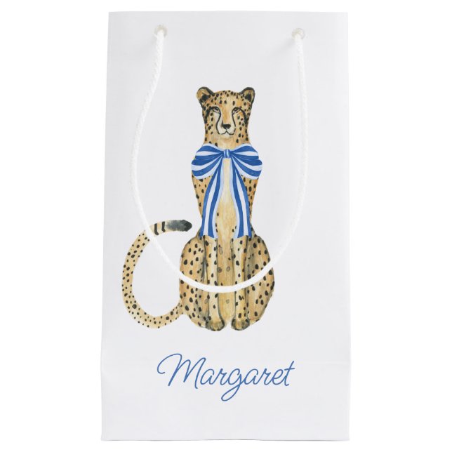 Chinoiserie Watercolor Bow Cheetah Small Gift Bag (Front)