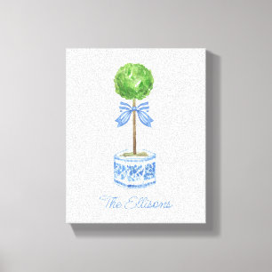 Chinoiserie Watercolor Bow Topiary Canvas Print