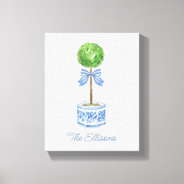 Chinoiserie Watercolor Bow Topiary Canvas Print (Front)