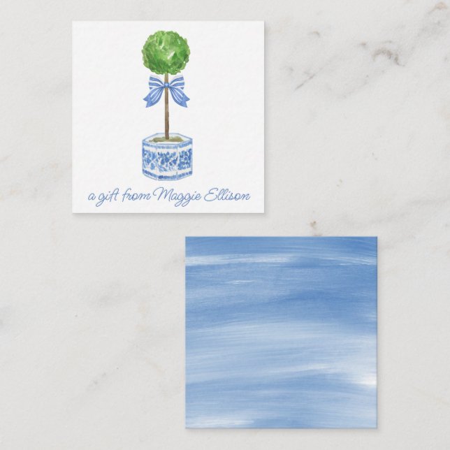 Chinoiserie Watercolor Bow Topiary Gift Enclosure Card (Front/Back)