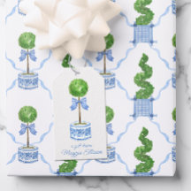 Chinoiserie Watercolor Bow Topiary Gift Tags