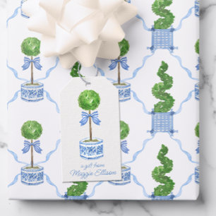 Chinoiserie Watercolor Bow Topiary Gift Tags