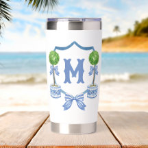 Chinoiserie Watercolor Bow Topiary Monogram Crest