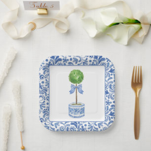 Chinoiserie Watercolor Bow Topiary Party Plates