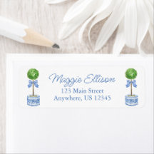 Chinoiserie Watercolor Bow Topiary Return Address
