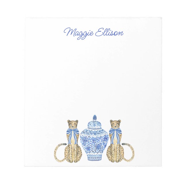Chinoiserie Watercolor Cheetah Ginger Jar Notepad (Front)