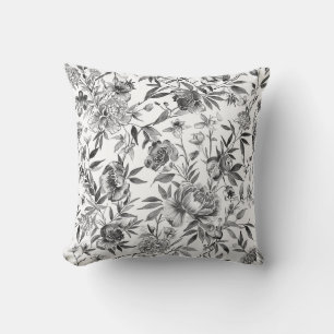 Chinoiserie Watercolor Floral Botanical Painting Throw Pillow