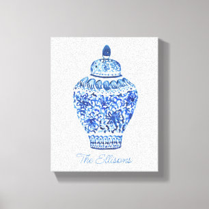 Chinoiserie Watercolor Ginger Jar Canvas Print