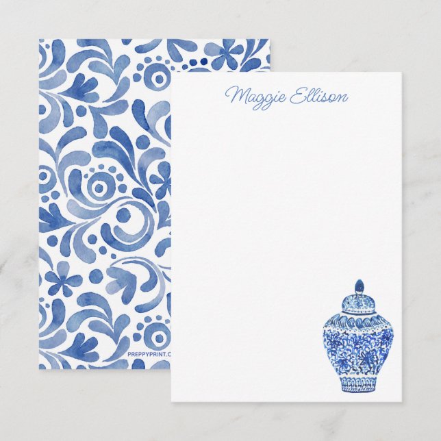 Chinoiserie Watercolor Ginger Jar Note Cards (Front/Back)