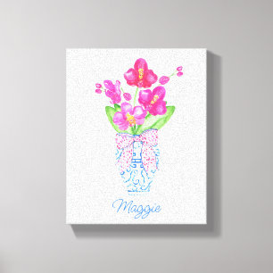 Chinoiserie Watercolor Ginger Jar Orchids Canvas Print