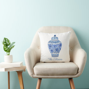 Chinoiserie Watercolor Ginger Jar Throw Pillow