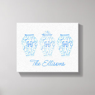 Chinoiserie Watercolor Ginger Jar Vase Canvas Print