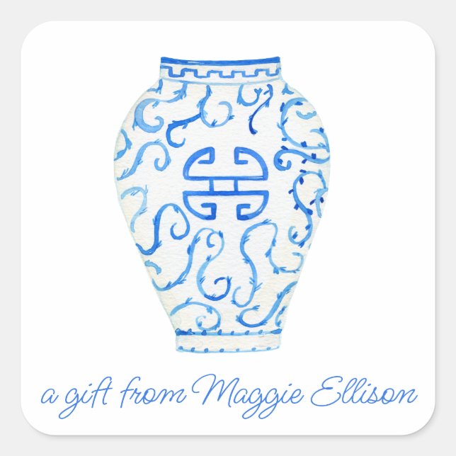 Chinoiserie Watercolor Ginger Vase Gift Stickers (Front)