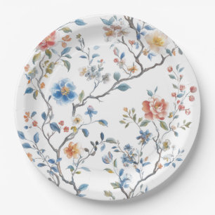 Chinoiserie Watercolor Pattern Paper Plate