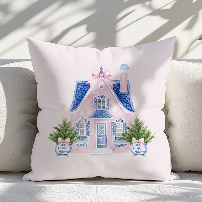 Chinoiserie Watercolor Pink Christmas Pillow (Creator Uploaded)