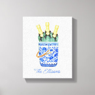 Chinoiserie Watercolor Wine Bucket Canvas Print