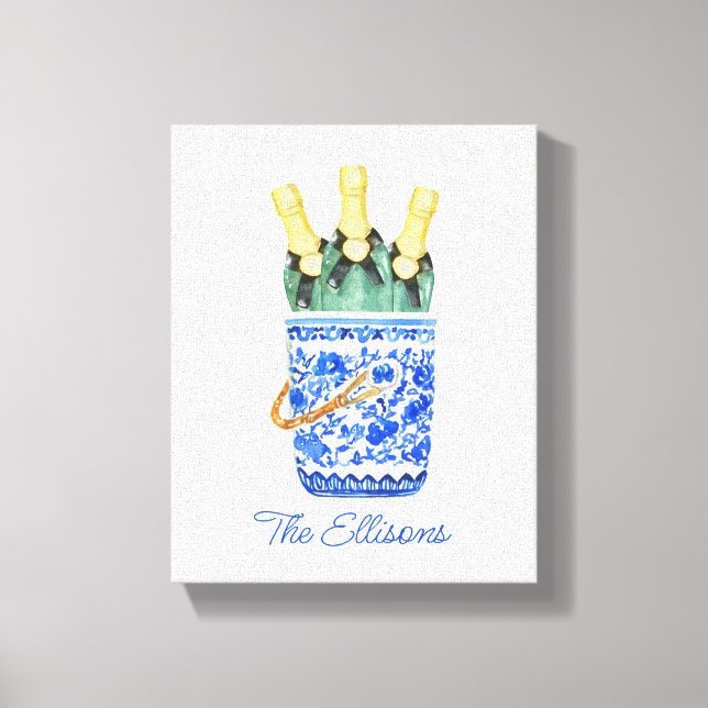 Chinoiserie Watercolor Wine Bucket Canvas Print (Front)