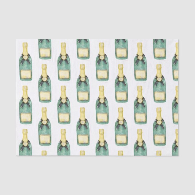 Chinoiserie Watercolor Wine Champagne Bottle Tissue Paper (Front)