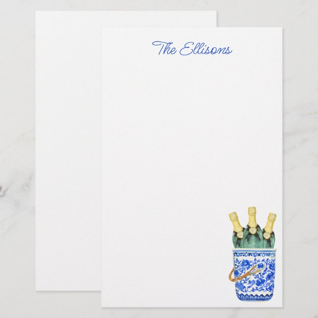 Chinoiserie Watercolor Wine Ice Bucket Stationery (Front/Back)