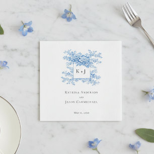 Chinoiserie Wedding Floral Monogram Elegant Napkin