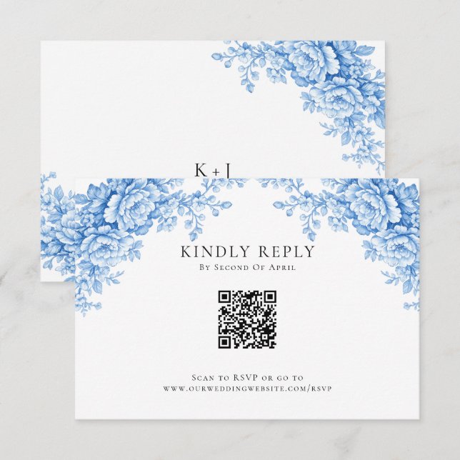 Chinoiserie Wedding Minimal Monogram RSVP QR Code (Devant / Derrière)