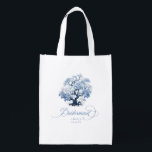 Chinoiserie Wedding Tree Motif Bridesmaid ID1094 Reusable Grocery Bag<br><div class="desc">This eye-catching tote bag has the timeless elegance of a classic blue and white palette, a Chinoiserie blossoming tree motif and beautiful 'Bridesmaid' calligraphy. The collection features sophisticated patterns and delicate motifs inspired by traditional Chinese porcelain, creating a refined and romantic aesthetic. From beautifully designed invitations to coordinating party supplies...</div>