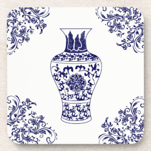 Chinoiserie White and Blue Ginger Jar Throw Pillow Coaster
