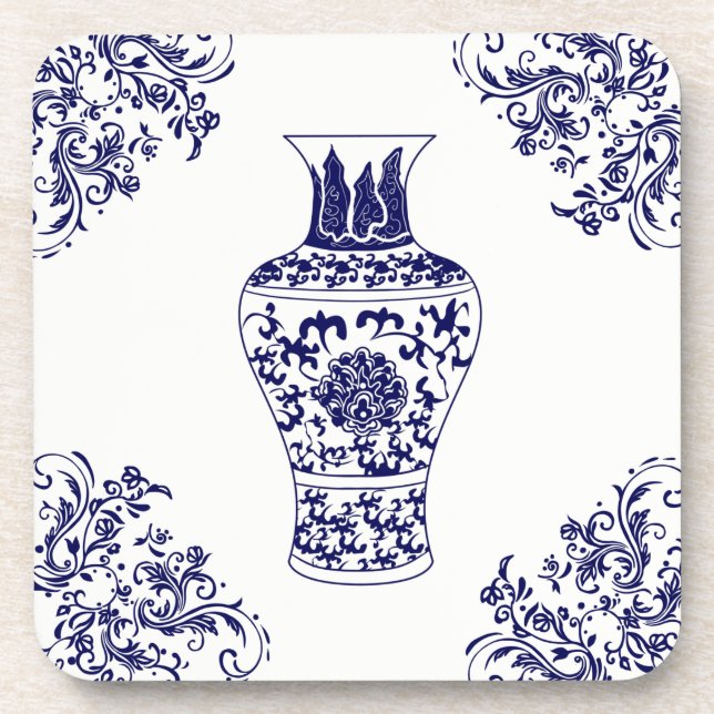 Chinoiserie White and Blue Ginger Jar Throw Pillow Coaster (Front)