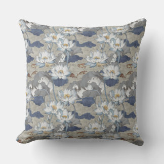 Chinoiserie White Lotus Throw Pillow