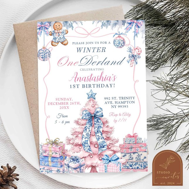 Chinoiserie Winter Onederland Coquette Birthday Invitation (Creator Uploaded)