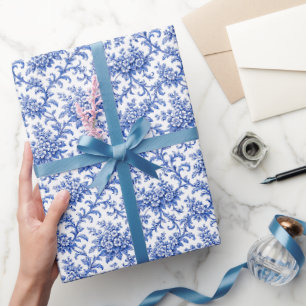 Chinoiserie Wrapping Paper, Blue Floral Gift Wrap