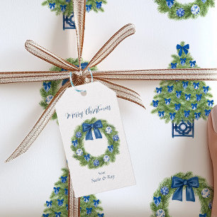 Chinoiserie Wreath Blue and White Christmas Gift Tags