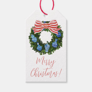 Chinoiserie Wreath Holiday Gift Tags, Christmas Tags