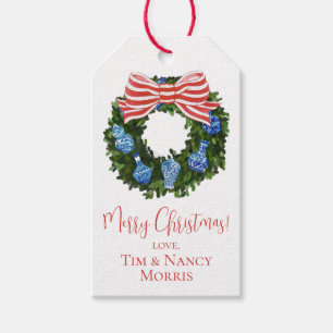 Chinoiserie Wreath Holiday Gift Tags, Christmas Tags