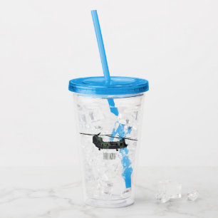 Chinook army helicopter cartoon illustration acrylic tumbler
